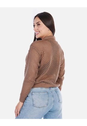 Buzo En Punto Calado Cuello V Mujer