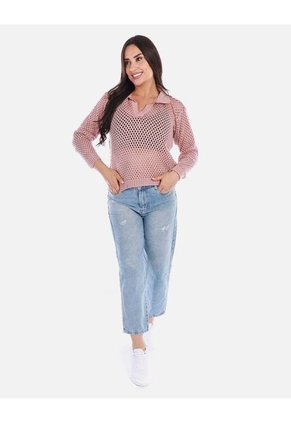 Buzo En Punto Calado Cuello V Mujer