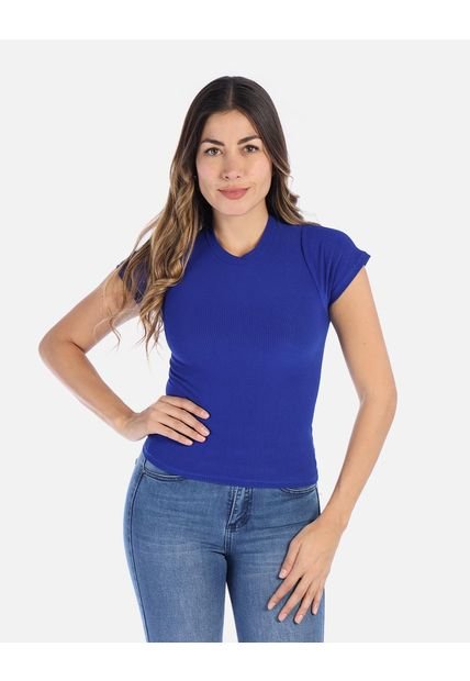 Camiseta Básica Mujer Ceñida En Rib Cuello Redondo