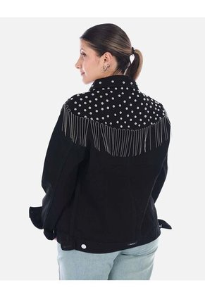 Chaqueta Diosa Denim Con Taches Y Flecos