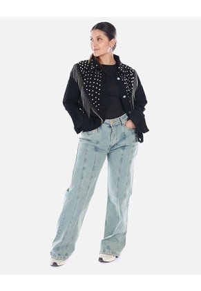 Chaqueta Diosa Denim Con Taches Y Flecos