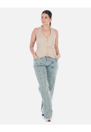Jean Wide Leg Con Costura Frontal
