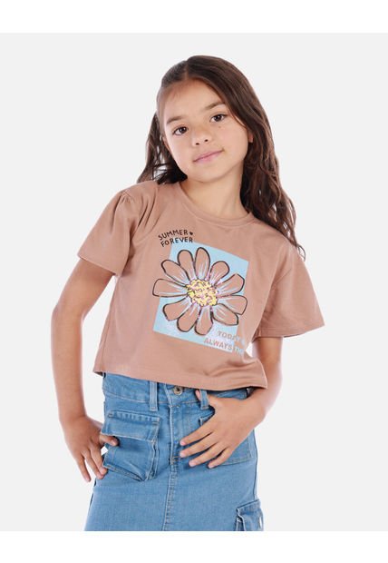 Camiseta Crop Para Niña Con Estampado Urbano