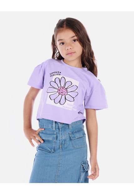 Camiseta Crop Para Niña Con Estampado Urbano