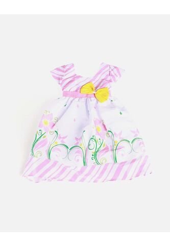 Vestido Rayas Con Flores Y Lazo Amarillo Arequipe