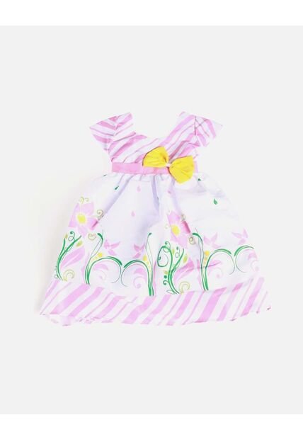 Vestido Rayas Con Flores Y Lazo Amarillo
