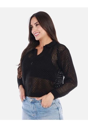 Buzo En Punto Calado Cuello V Mujer