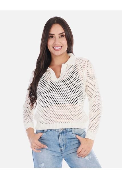 Buzo En Punto Calado Cuello V Mujer