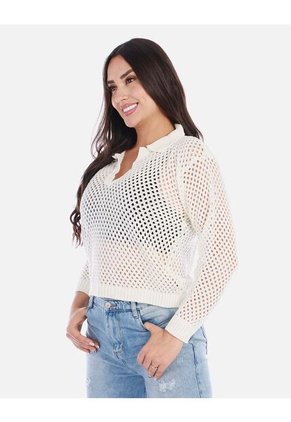 Buzo En Punto Calado Cuello V Mujer