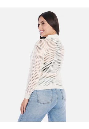 Buzo En Punto Calado Cuello V Mujer