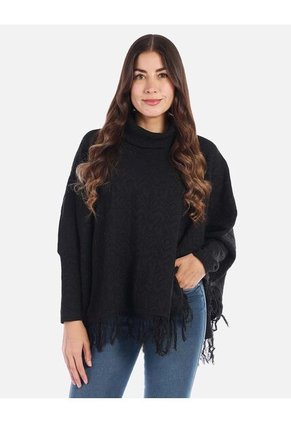 Ruana Tejida Con Cuello Alto Y Estilo Relajado