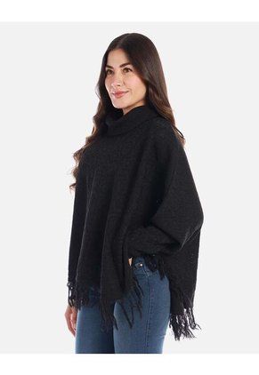 Ruana Tejida Con Cuello Alto Y Estilo Relajado