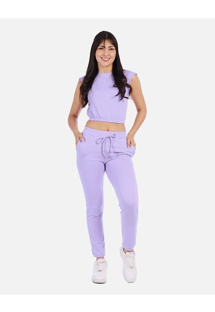 Conjunto Casual Mujer Con Top Elástico Y Jogger Con Cordón