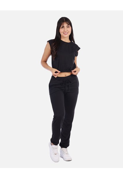 Conjunto Casual Mujer Con Top Elástico Y Jogger Con Cordón