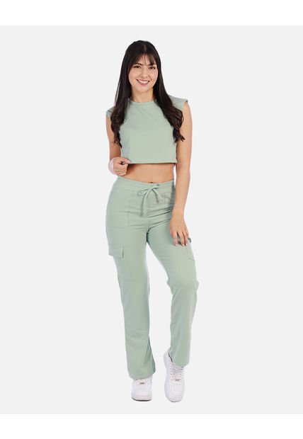 Conjunto Casual Mujer Con Top Crop Y Pantalón Tipo Cargo