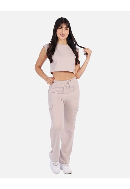Conjunto Casual Mujer Con Top Crop Y Pantalón Tipo Cargo