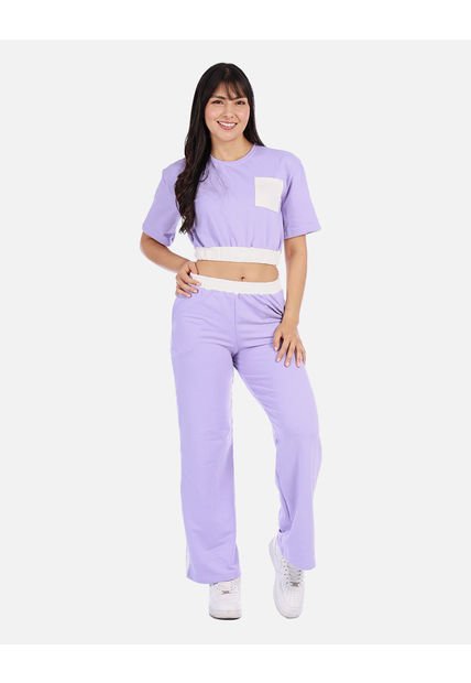 Conjunto Mujer Bicolor Con Top Crop Y Pantalón Recto