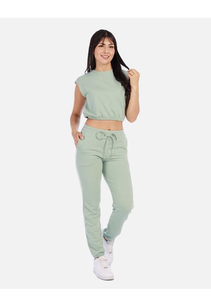 Conjunto Casual Mujer Con Top Elástico Y Jogger Con Cordón