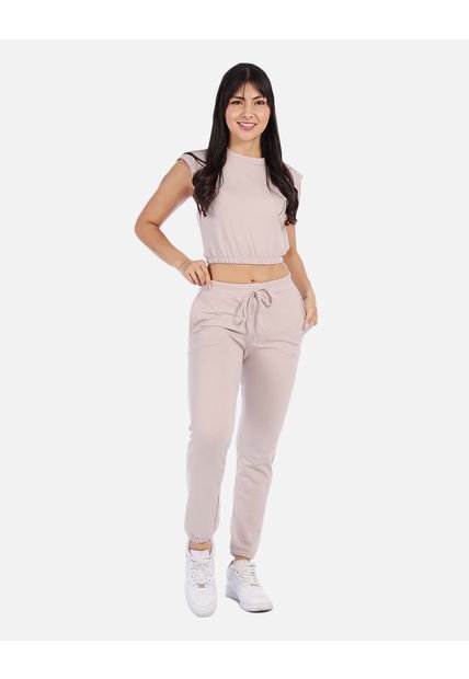 Conjunto Casual Mujer Con Top Elástico Y Jogger Con Cordón