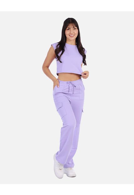 Conjunto Casual Mujer Con Top Crop Y Pantalón Tipo Cargo