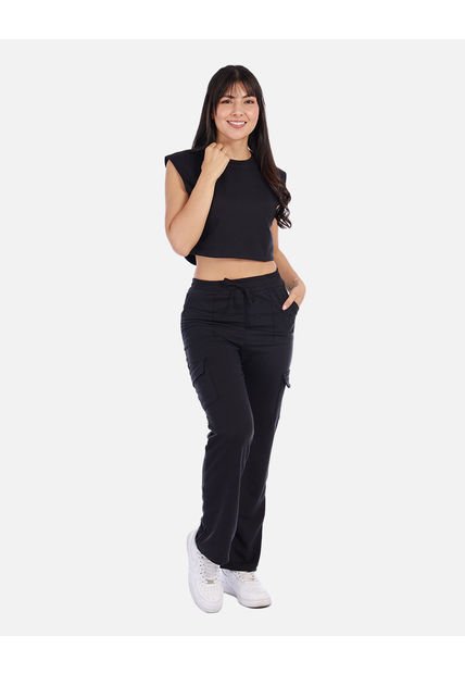 Conjunto Casual Mujer Con Top Crop Y Pantalón Tipo Cargo