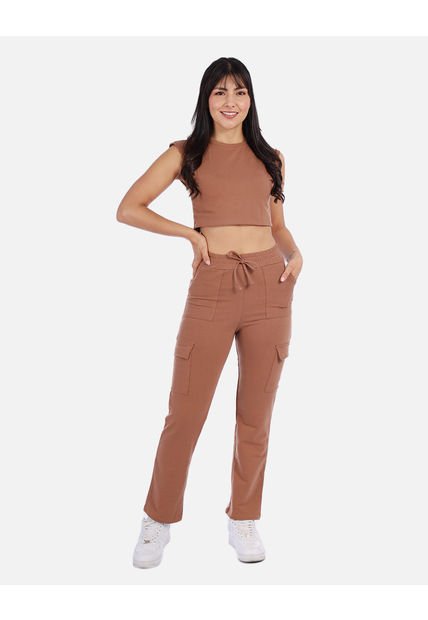 Conjunto Casual Mujer Con Top Crop Y Pantalón Tipo Cargo