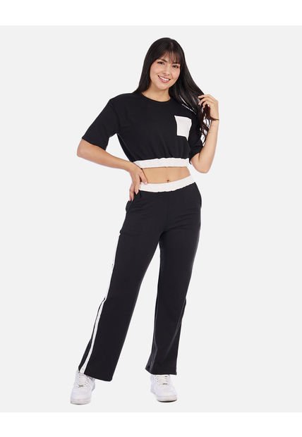 Conjunto Mujer Bicolor Con Top Crop Y Pantalón Recto
