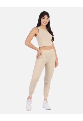 Conjunto Casual Mujer En Canalé Con Top Crop Y Jogger Cómodo