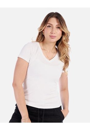 Camiseta Escote En V Ajustada De Mujer En Tejido Suave