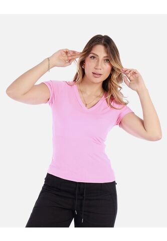 Camiseta Escote En V Ajustada De Mujer En Tejido Suave Arequipe
