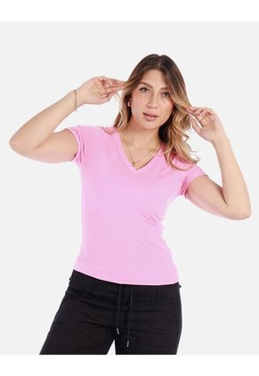 Camiseta Escote En V Ajustada De Mujer En Tejido Suave