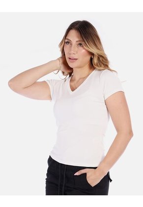 Camiseta Escote En V Ajustada De Mujer En Tejido Suave