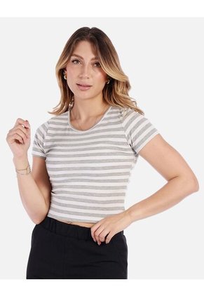 Camiseta De Rayas Ajustada De Mujer En Tejido Suave
