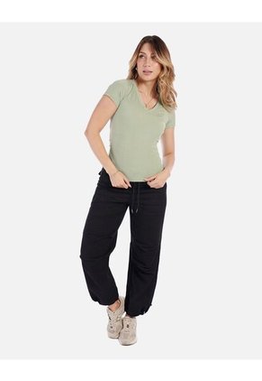 Camiseta Escote En V Ajustada De Mujer En Tejido Suave