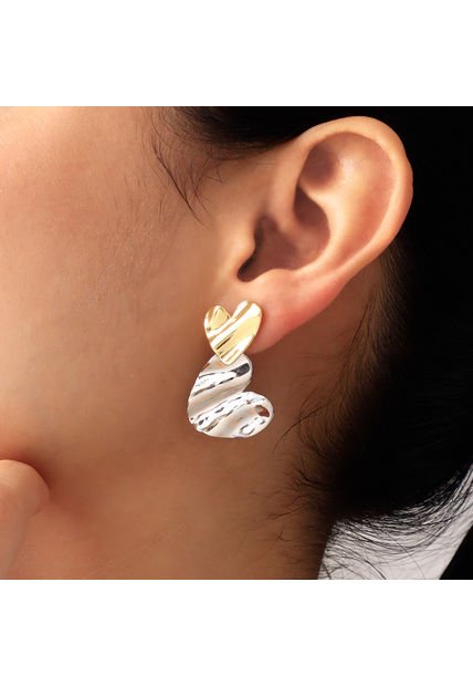 Aretes Corazón Dorado Y Plateado