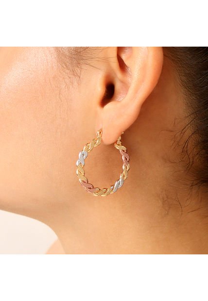 Argollas Trenzadas Con Acabado Dorado, Plateado Y Rosa