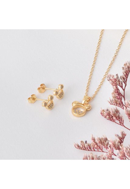Set Dorado De Collar Y Aretes