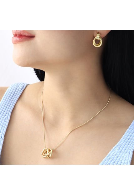 Set De Collar Y Aretes Con Argollas Doradas Modernas