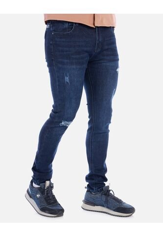 Jean Skinny Con Desgaste Para Hombre Azul Oscuro Arequipe