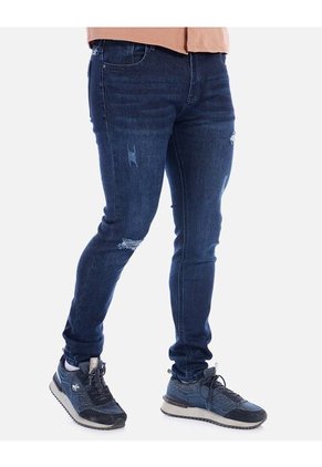 Jean Skinny Con Desgaste Para Hombre Azul Oscuro