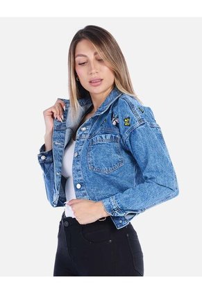 Chaqueta Jean Azul Con Apliques Mujer