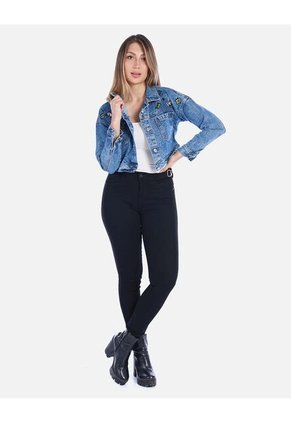 Chaqueta Jean Azul Con Apliques Mujer