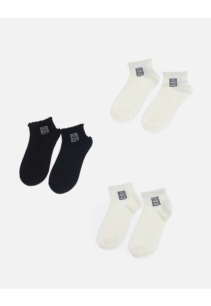 Set X 3 Medias Tobilleras De Algodón Borde Rizado Para Mujer