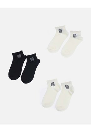 Set X 3 Medias Tobilleras De Algodón Borde Rizado Para Mujer