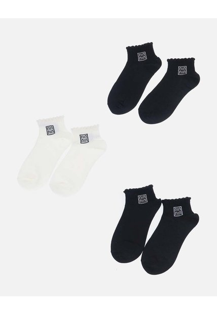 Set X 3 Medias Tobilleras De Algodón Borde Rizado Para Mujer