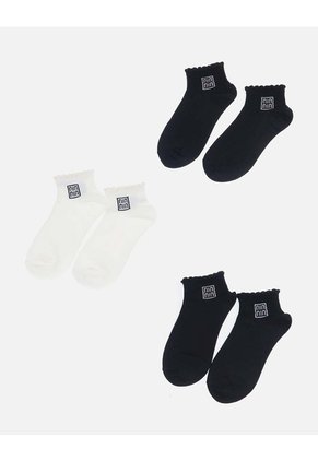 Set X 3 Medias Tobilleras De Algodón Borde Rizado Para Mujer