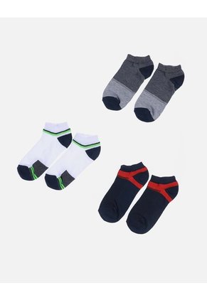 Set X 3 Medias Tobilleras Deportivas Con Bloques De Color Para Hombre