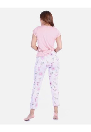 Pijama De Dos Piezas Para Mujer - Camiseta De Tiras Y Pantalón Estampado De Moños