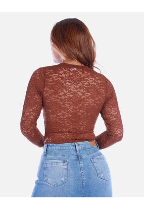 Body De Encaje Para Mujer Manga Larga Y Cuello Alto