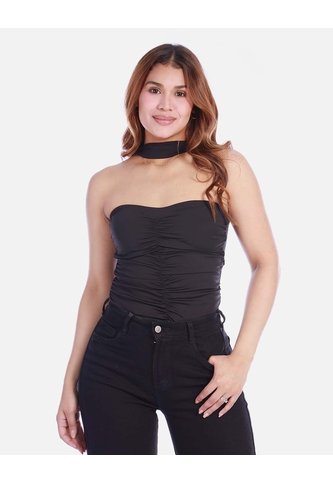 Body Strapless Para Mujer Con Gargantilla Choker Y Fruncido Arequipe moda dulce